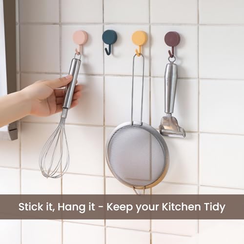 Image of Zulaxy Round Wall Hooks for Hanging - Multicolor Self Adhesive Hooks for Keys, Kitchen, Bathroom, Decorative Use - Cute Plastic Hooks for Kids & Home Organization (Pack of 10)