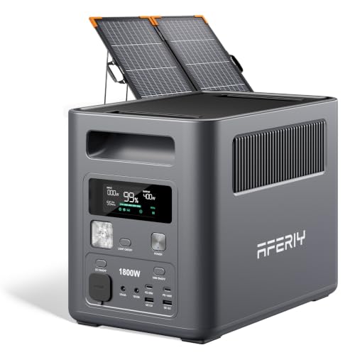 AFERIY Solar Generator with 100W Bifacial Solar Panel, 1024Wh LiFePO4 Solar Generator Kit, <10ms UPS Backup,1800W AC Output, Solar Input, for Home Backup Power, Camping, RV, Emergency