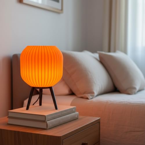 Image of Modern 3D Printed Table Lamp| Bedside Night Lamp | Warm Ambient Light for Bedroom, Living Room, Study Table & HomeDecor | Minimalist LED Desk Lamp for Cozy Lighting (Orange)