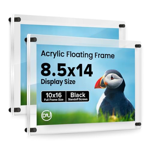 Acrylic Floating Frames Black Standoffs(2-pack) 8.5" x 14" Clear Acrylic Frames for Wall Mount Floating Picture Frame, Diploma Poster Certificate Hanging Photo Display Degree Prints Artwork Documents