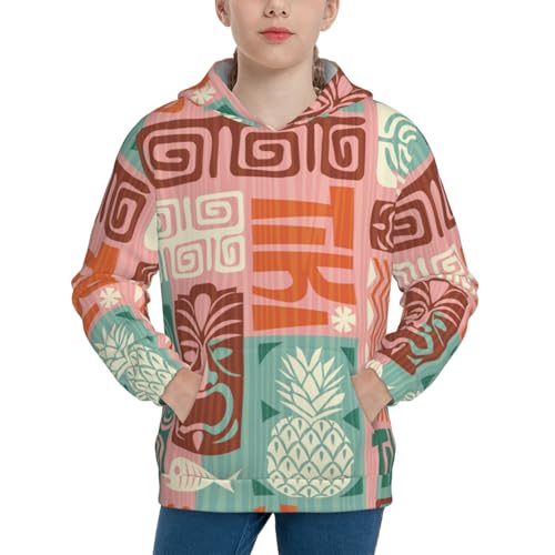 Exotic Tiki Pattern Kids Pullover Hoodies Boys Sweatshirts Girls Athletic Clothes with Pocket