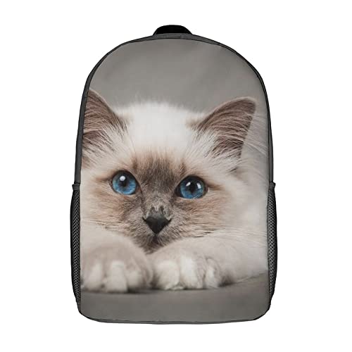 Sac à dos d'école voyage avec imprimé chat 3D style décontracté de 17 pouces