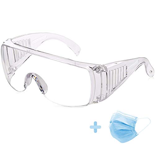 ASEOK Lunettes de Sécurité, Surlunettes,Lunettes de protection Protectrices Limpide et Anti-buée -Yeux pour la Sécurité en Laboratoire, Chimique et en Milieu de Travail (Transparent)