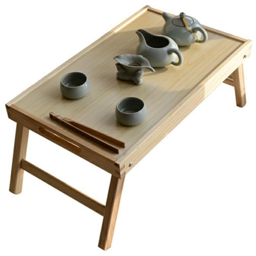 HEALLILY Mesa Plegable de Madera para Portátil Bandeja para Servir Té, Escritorio Portátil de 48x30x20 Cm para Sofá y Viajes, Funcional y Ligera