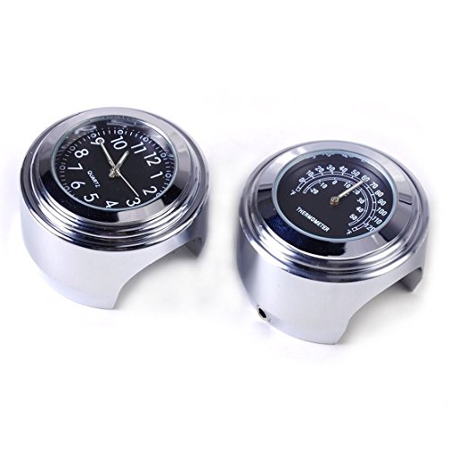 Anzene Thermometer watch for motorcycle handles Waterproof ligh weight night light Cute design Easy to use (22mm ~ 25mm 7/8~1 inch handle apply) (Black)