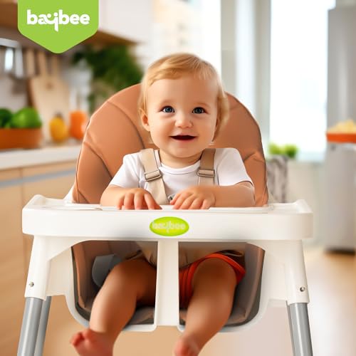 Image of Baybee 2 in 1 Baby High Chair for Kids, Baby Feeding Chair with 2 Height Adjustable, Footrest, Tray, Mobile Stand, 3 Point Safety Belt | Kids High Chair for 6 Months to 3 Years (White)