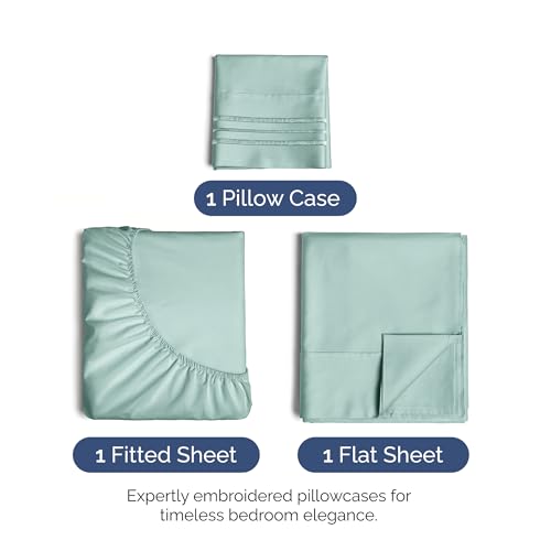 Image of Twin XL Size 3 Piece Sheet Set - Ultra Soft & Cooling Sheets - Light Teal | Fits 8 Inch to 16 inch Mattress, Wrinkle Free & Fade Resistant with Deep Pockets, Breathable, Comfy Hotel Luxury Bedding