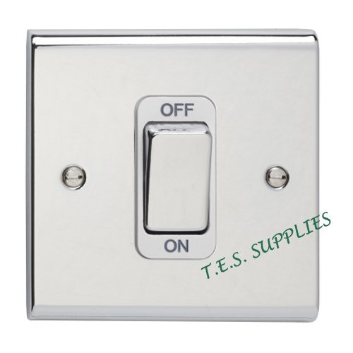 DetaSD1300CHW - 50A Double Pole Switch - Chrome w/ White Insert