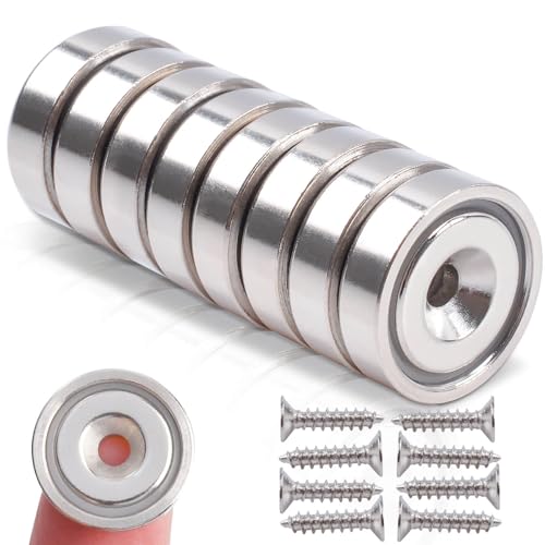 8個の磁石 超強力 ネオジウム 強力マグネット ネオジム磁石 超強力 穴・ネジ付き 防水防錆 倉庫用、オフィス用、屋外用、キッチン用、工業用 壁掛け 多用途 丸形 ネオジウム磁石 直径16mm