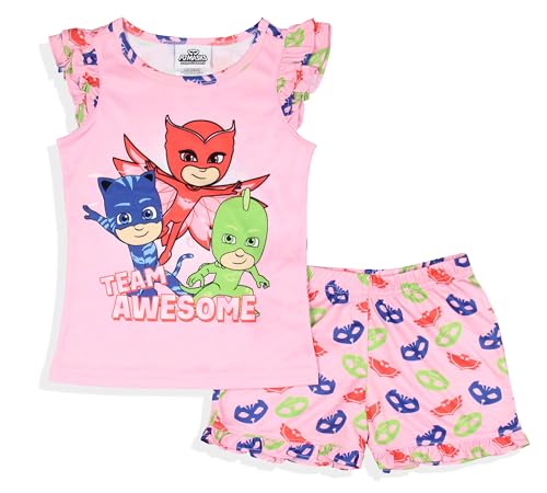 PJ Masks Toddler Girls' Gekko Catboy Owlette Team Awesome Sleep Pajama Sleep Set Shorts2