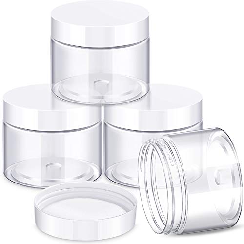 Image of Patelai 4 Pcs Plastic Jars Wide Mouth with Lids,6 Ounce,White