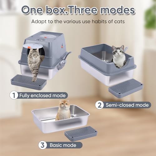 Caja de arena de acero inoxidable para gatos con tapa grande miniatura 4