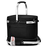ALLCAMP Picnic Basket - Insulated Cooler, Thickening Foldable Picnic Basket with Removable Baskets & Sewn-in Frame, Basket for House Warming Gifts New Home(Jet Black)