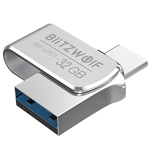 Memoria USB 32GB, BlitzWolf USB 3.0 +Tipo C Memoria Flash USB Pendrive Aluminio(Plateado)