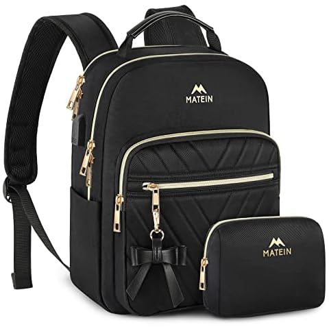 MATEIN Mini Backpack for Women, Waterproof Stylish Daypack Purse Shoulder Bag with USB Charging Port, Lightweight Small Casual Daily Travel Backpack, Lady Girls Gifts for Work School, 2pcs Sets, Black Cover