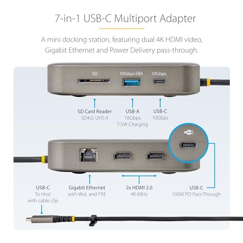 StarTech.com 7-in-1 USB C DisplayLink Dual Monitor Docking Station, Dual 4K 60Hz HDMI Dock for MacBook M1 M2 M3 M4 & Windows - Image 3