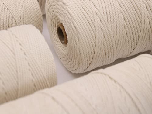 GOHOF Macrame Cord 4mm x 300m Premium Cotton Rope - 4 Strand Twisted Soft Cotton String for Macrame Art - Chemical-Free (Beige) - Image 4