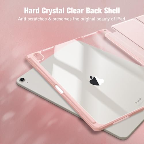 Image of Fintie Hybrid Slim Case for iPad Air 13-inch (M2) 2024, [Built-in Pencil Holder] Shockproof Cover with Clear Transparent Back Shell (Rose Gold)