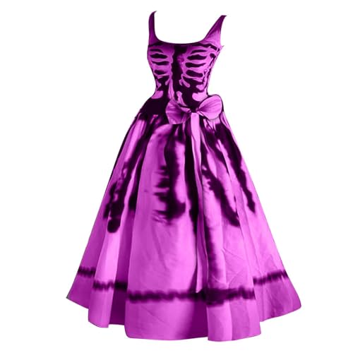 Generisch 2026 Disfraces de Halloween para Mujer Estampado Vestido acampanado Túnica sin Mangas Vestido de Cóctel Vestidos para Invitados de Boda, Rosa., XXL