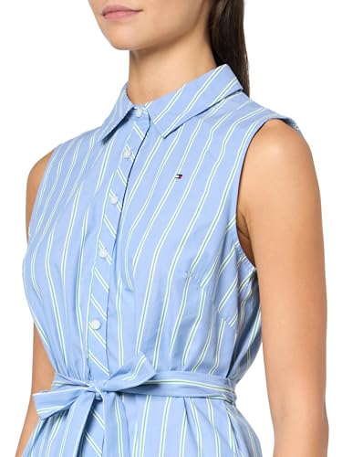 Image of Tommy Hilfiger Women's Sleeveless Collared Button Front Tie Waist Mini Shirt Dress