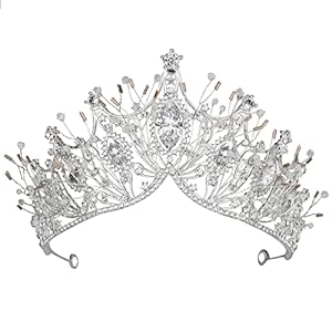 Yolmina Baroque Queen Crown, Sliver Wedding Crown and Tiara for Bride Handmade Princess Crystal Rhinestone Headband Tiaras for Women, Fairy Hair Accessories for Wedding Halloween Party Music Festival
