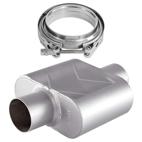 Muffler Single Chamber 2.0" Universal Muffler Performance Exhaust Muffler 2.0 IN Pipe and 2" Inch Stainless Steel V-Band Bolt Clamp Cover
