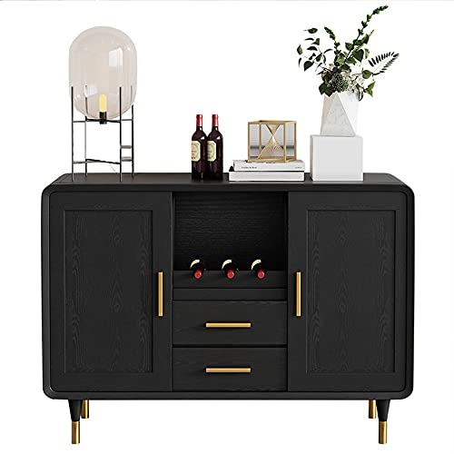 QINJIE Aparador para Vino, gabinete de Almacenamiento de Madera con Acento de Granja, con 2 cajones y 2 gabinetes, Mesa de Comedor de Madera Maciza para Sala de Estar y Entrada