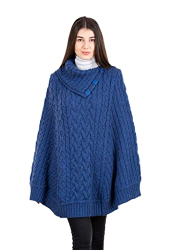 SAOL 100% Merino Wool Cowl Neck Button Poncho for Ladies - Main Image