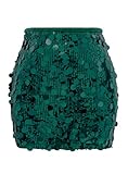 COOUFE Women Sequin Mini Skirt Sexy Sparkle Waist Elastic Stretch Night Out Party Club Short Skirts Big Dark Green XXL