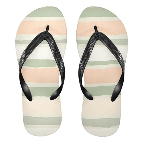 Green Beige Stripes Flip Flop Beach Summer Casual Sandal for Women & Men Shower Shoes 20860549