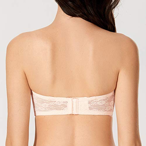 Dobreva Women's No Padding Strapless Lace Bra Underwire Multiway See-Through Apricot Pink 38C #TOP2