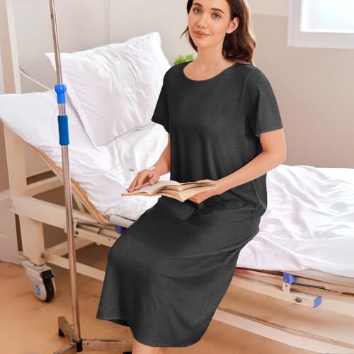 Image of Deyeek Hospital Gowns for Women Labor Delivery Shoulder Surgery Dress Adaptive Clothing Night Robes for Elderly Plus Size Dark Gray