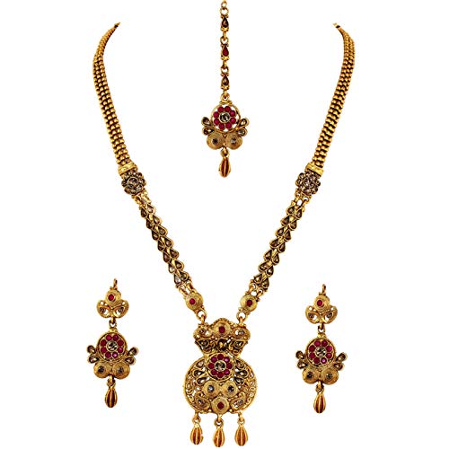 Image of Lucky Jewellery Designer Gold Plated Copper Stone Long Necklace Set for Girls & Women (430-G2SR-1083-PARENT)