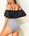 Tempt Me Women Black Stripe Two Piece High Waisted Bikini Set Swimsuit Off Shoulder Ruffle Bathing Suits Tummy Control Ruched Swimwear XXL