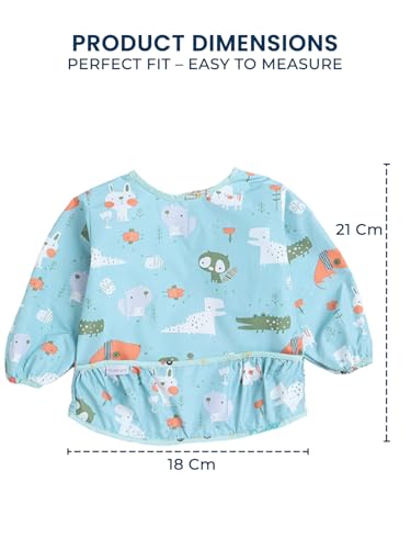 Image of POLKA TOTS Reusable Full Sleeve Baby Bibs for Infants & Toddlers | Waterproof & Washable Feeding Apron with Food Catching Pocket | Drooling Apron | Food Catcher | Clothing Protector for Boys & Girls