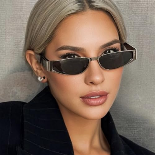 willochra Retro Small Metal Cat Eye Women Sunglasses Fashion Trending Men Rectangle Punk Blue Sun Glasses Shades UV4002