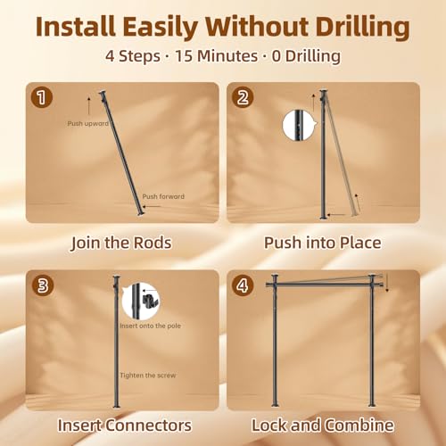 Image of Room Divider No Drilling Curtain Rod Wall Divider for Room Separation, 4-10ft(H) 28-70inch(W) Adjustable,Heavy Duty Floor to Ceiling Portable Hanging Wall Divider for Space Partitions,Black
