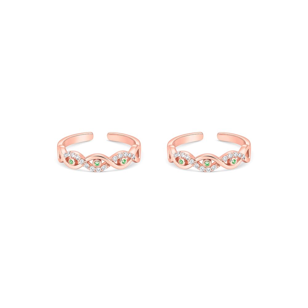 Pure 925 Silver Elenza Toe Ring for Women | Adjustable Interwoven Wave Design with Colored CZ Stones | Silver and Rose Gold Finish | Modern Jewelry Gift-image-13