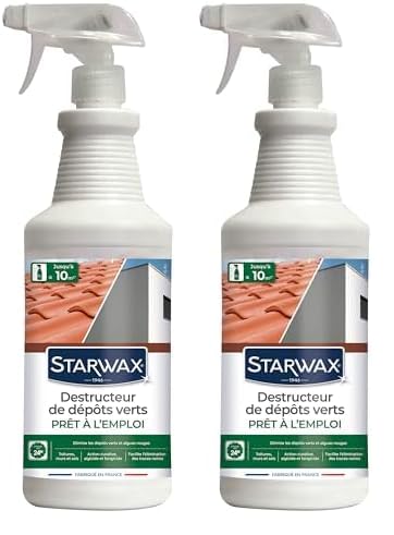 STARWAX Destructeur de Dépôts Verts Prêt à l'Emploi - 1L - Idéal pour Détruire Dépôts Verts, Lichens et Algues - Efficace dès 24h - Sans Javel (Lot de 2)