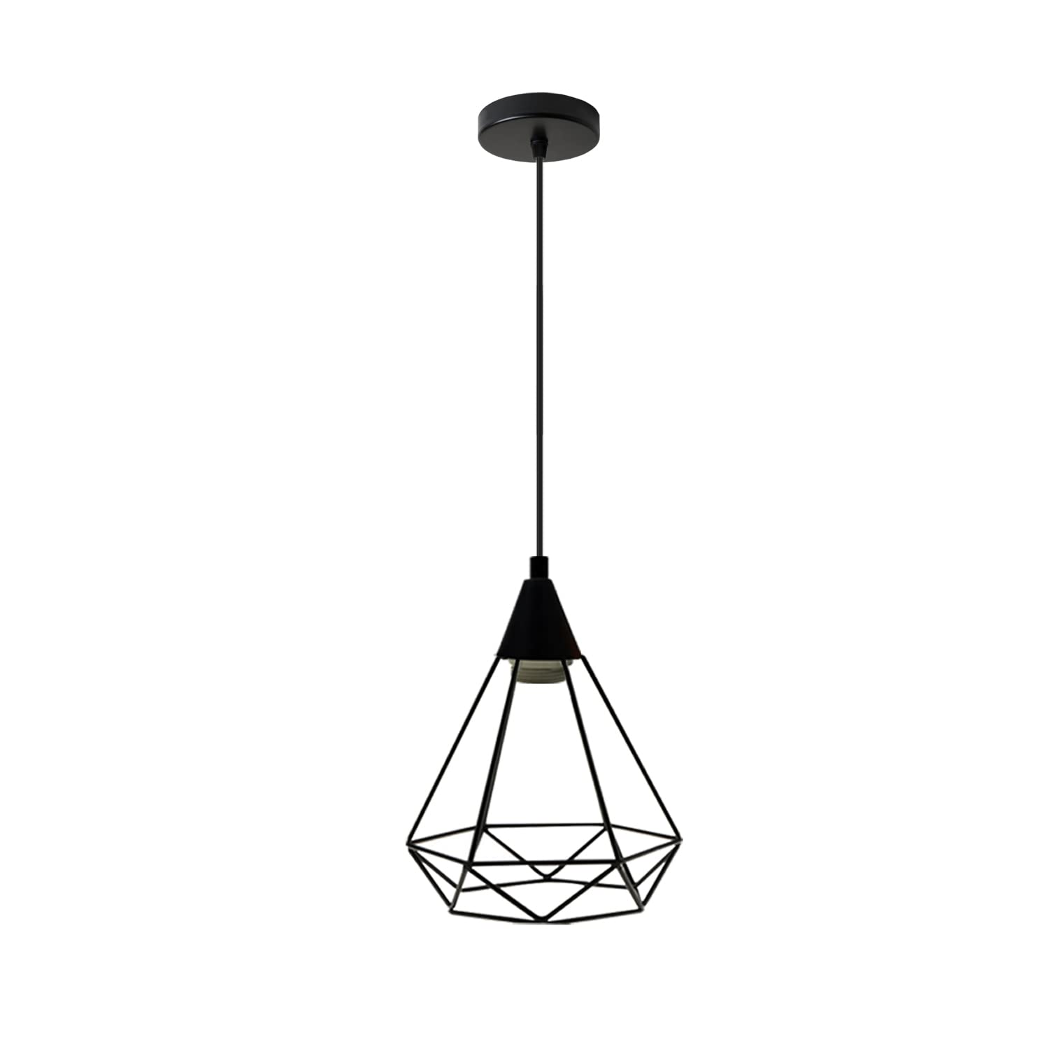DC VOLTAGE Vintage Light Industrial Pendant Wire Cage Shade, Lamp Black Hanging Ceiling E27 Holder Fitting with Plate (Bulb Not Included, Pendant Light)