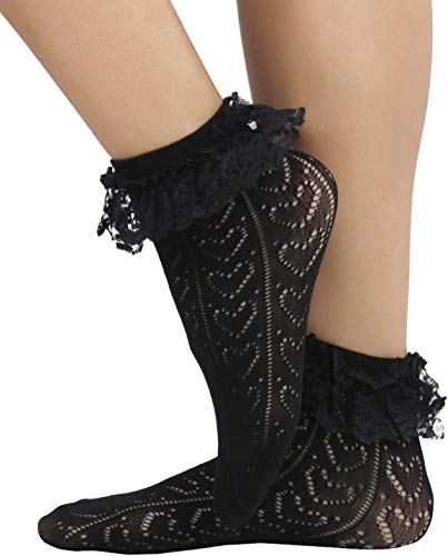 Image of ToBeInStyle Women's Indie Girl Ruffle Trim Heart Net Design Ankle High Fashion Socks
