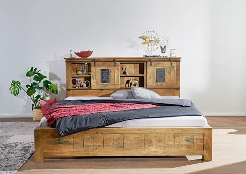 MASSIVMOEBEL24.DE Railway Bett 200x200 Mango, Farbe:Natur lackiert – Bild 6