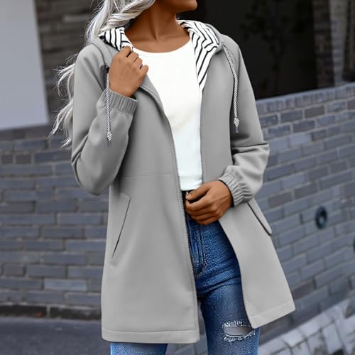 Women's Hooded Coat Zip Up Jacket Drawstring Overcoat Trendy Outerwear with Pockets Fall Winter Clothes Outfits2