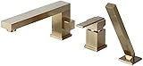 YRUIIA 3 Loch Badewannenarmatur Wannenrandarmatur mit Ausziehbarem Handbrause Gebürstet Gold Einhandmischer Wasserhahn Badewanne Wasserhahn badewanne Armatur für Badewanne Multifunktions