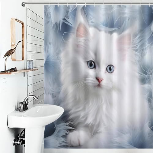 Rideau de douche chat lavable en machine avec tissu déperlant durable - 6
