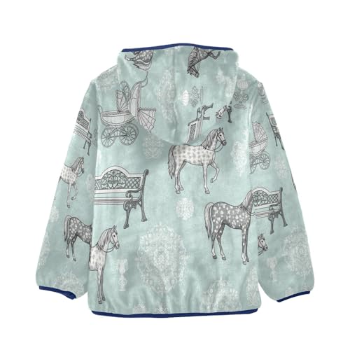 Horses Benches Vases Patterns Toddler Fleece Jacket Girl Boys Hooded Fleece Jacket Coat Warm Outwear Zip-up 3-10T2