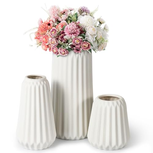 Votoko Set di 3 Vaso in Ceramica Bianca, Piccolo Fiore Vaso Per Casa Moderno Decor, Minimalista Boho Stile Vasi Decor per Matrimonio Cena Tavolo Partito Soggiorno Ufficio Camera da Letto