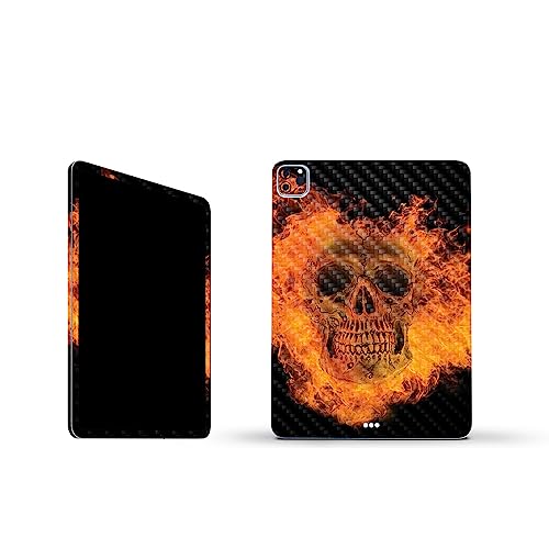 Image of MightySkins Carbon Fiber Skin Compatible with Apple iPad Pro 11 inch M2 4th Gen (2022) Full Wrap Kit - Fire Skull | Protective, Durable Textured Carbon Fiber Finish | Easy to Apply | Made in The USA