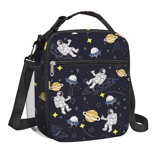 Clastyle Bolsa Termica Porta Alimentos Bebe Azul Astronautas, Bolsa Almuerzo Infantil Planetario Reutilizables con Correa, Bolsa Comida Niños para Viaje Picnic Guarderia