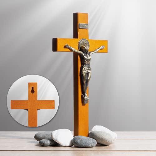 Kuxbet Crucifix Wall Cross Wooden Jesus Christ Catholic Hanging Wall Cross For Home Decor 10 Inch - Golden Oak #TOP4